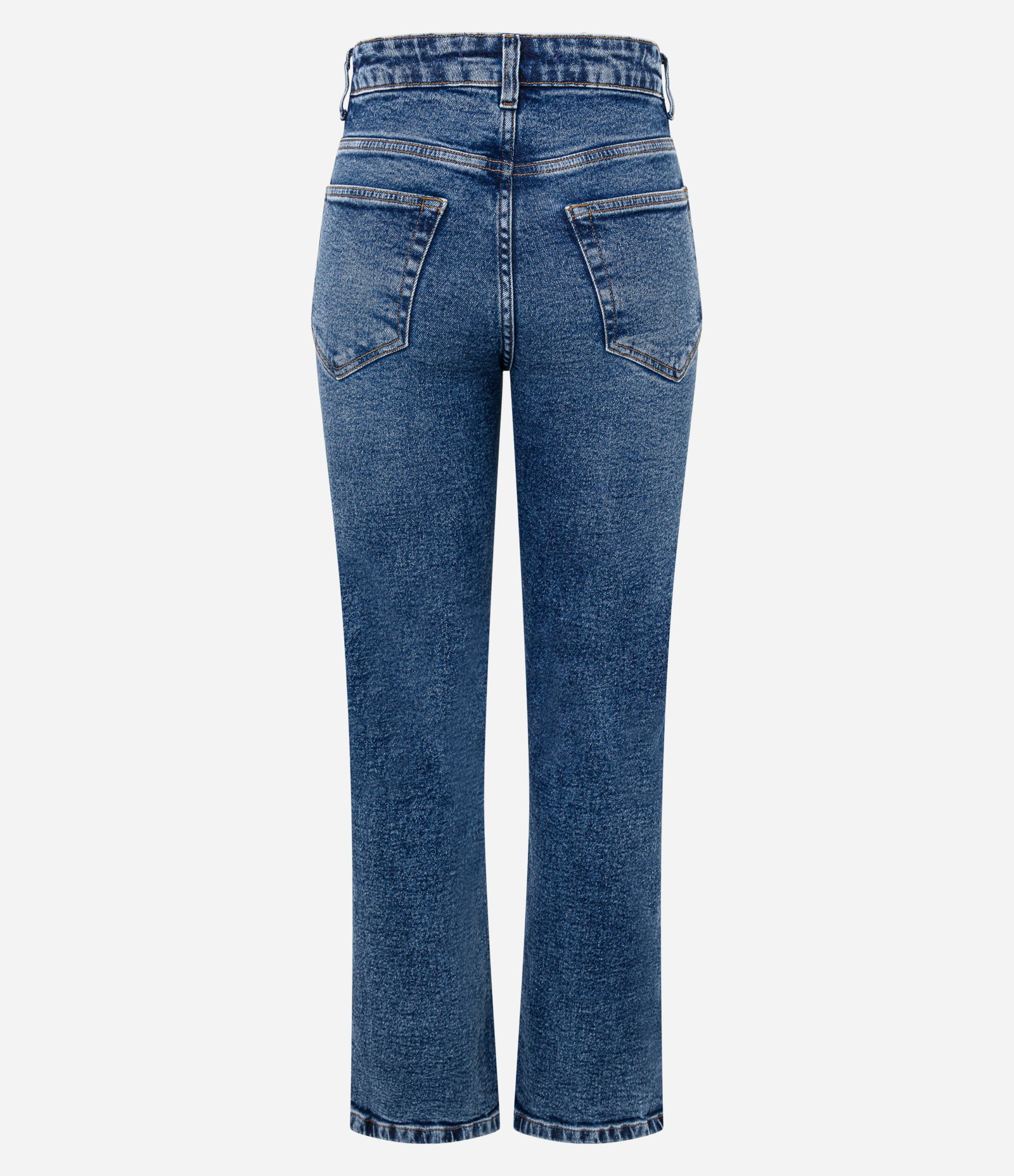 Calça Reta Cintura Alta em Jeans Elastizado Azul 2