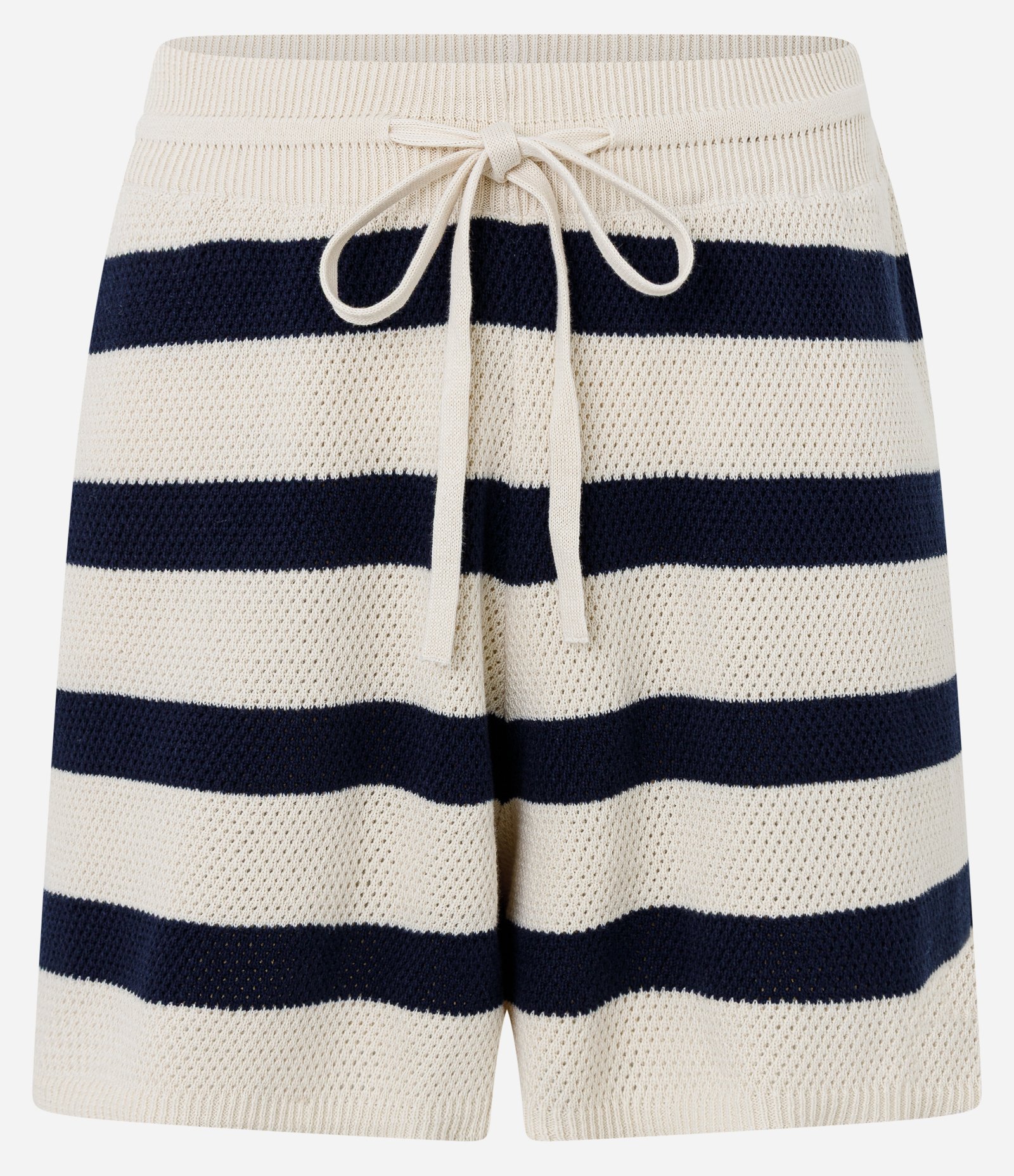 Short Listrado em Tricô com Efeito Crochê Preto/Bege 5