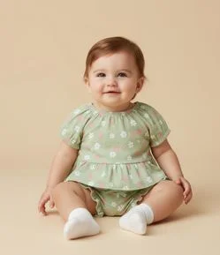 Blusa Infatil Ciganinha com Estampa Floral - Tam 0 a 18 Meses