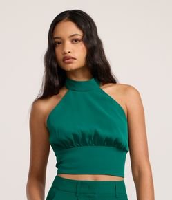 Blusa Cropped em Crepe com Decote Halter