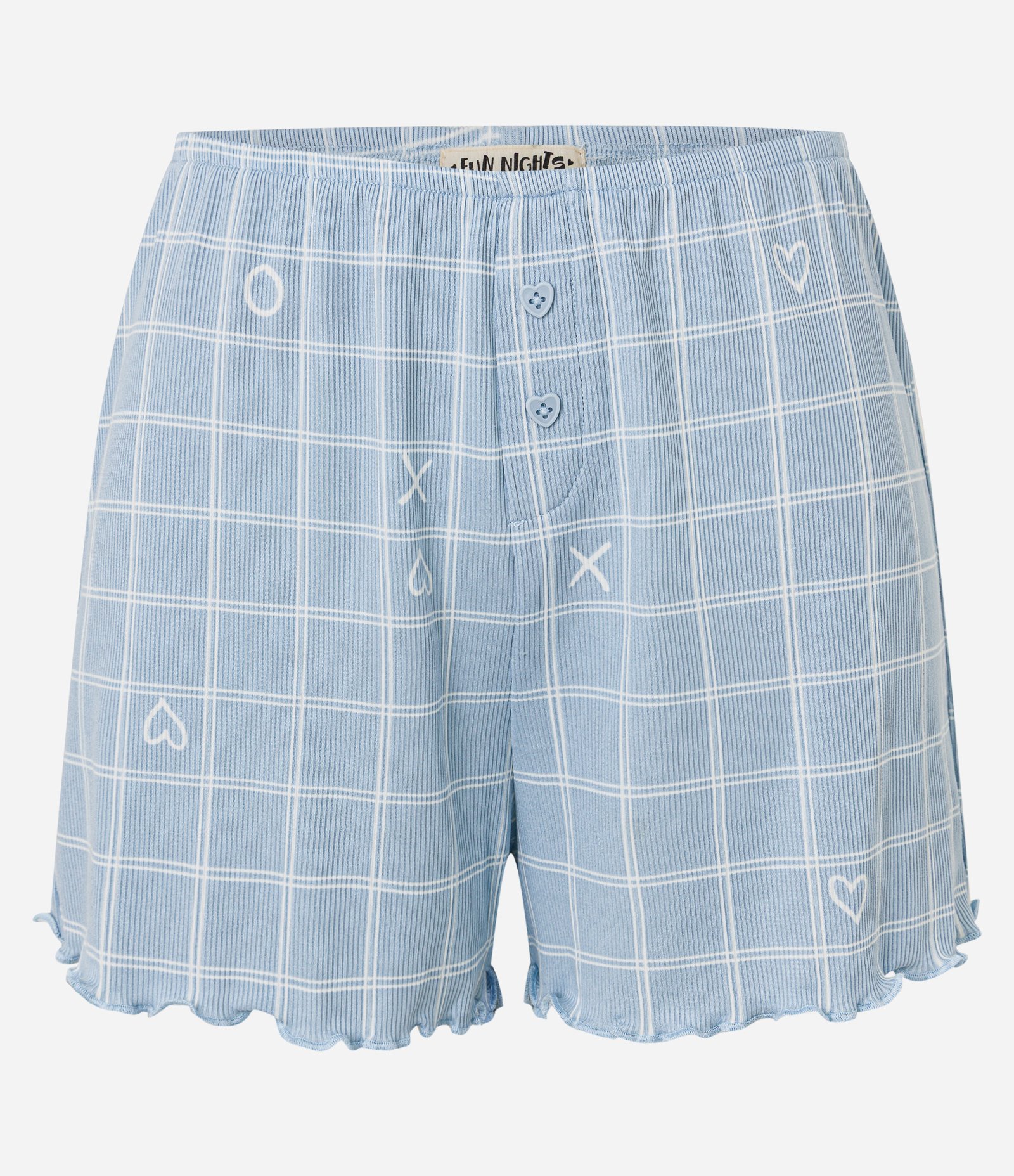 Short de Pijama em Ribana com Estampa Xadrez e Barra Frufru Azul 4