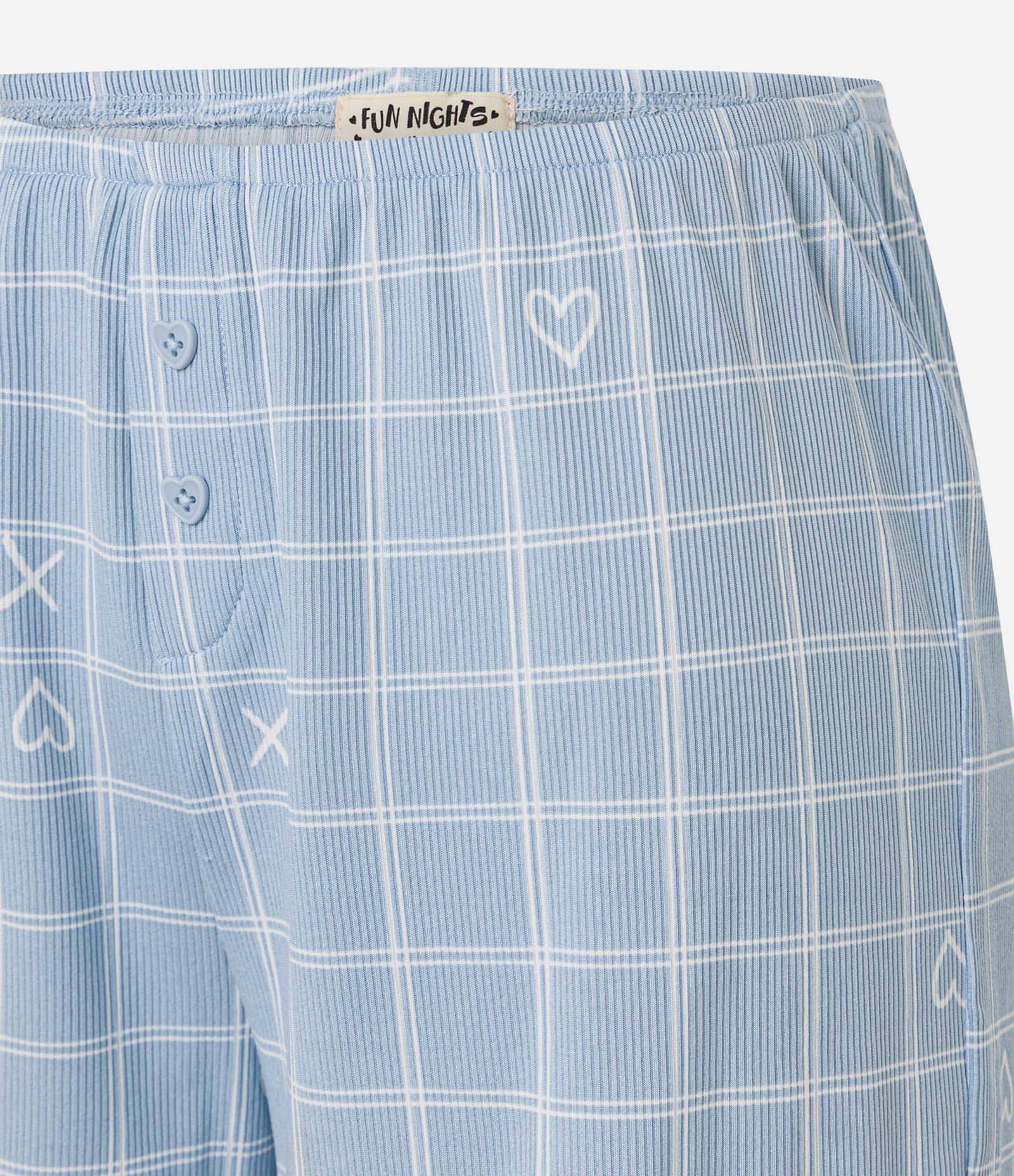 Short de Pijama em Ribana com Estampa Xadrez e Barra Frufru Azul 5
