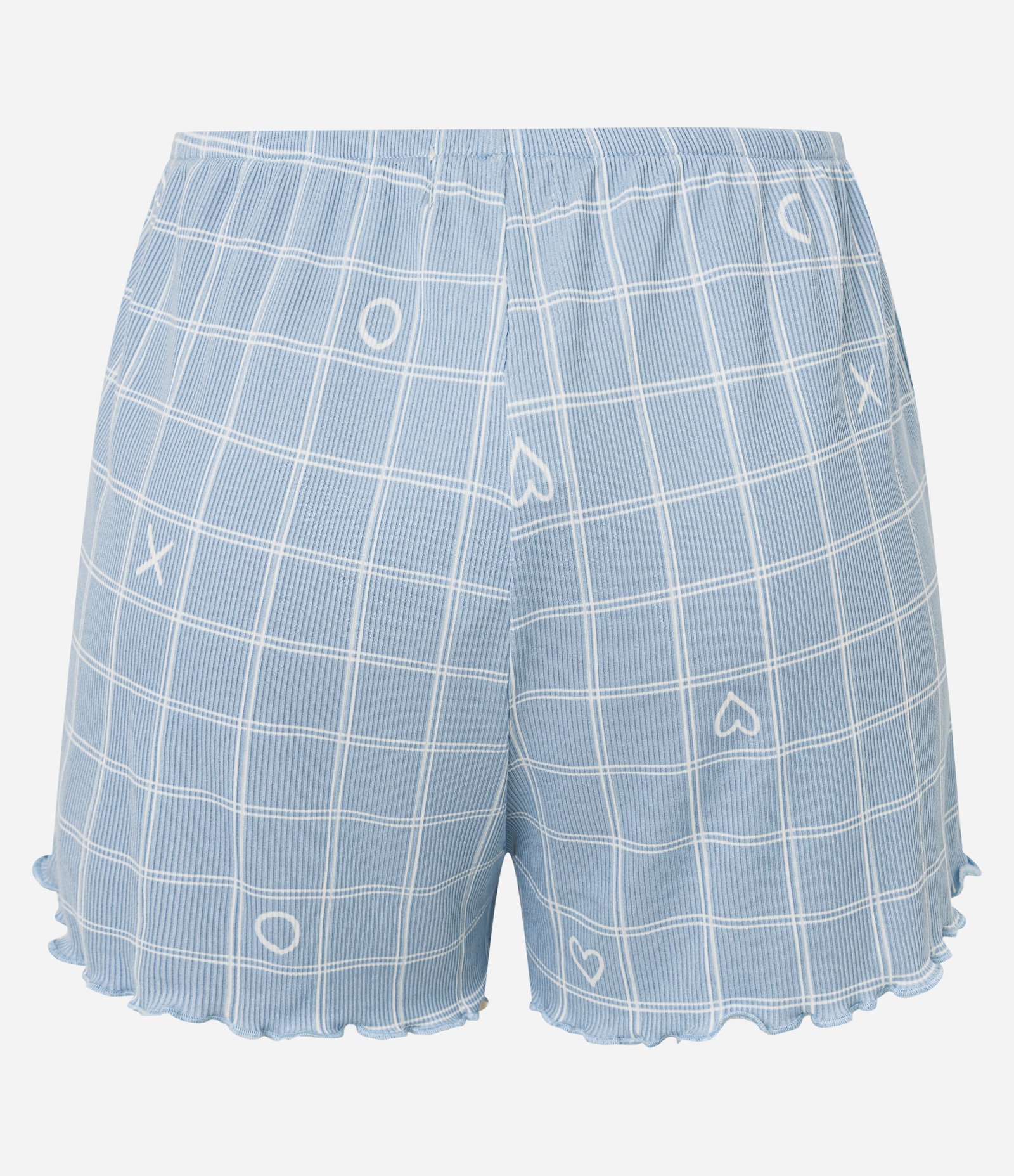 Short de Pijama em Ribana com Estampa Xadrez e Barra Frufru Azul 6