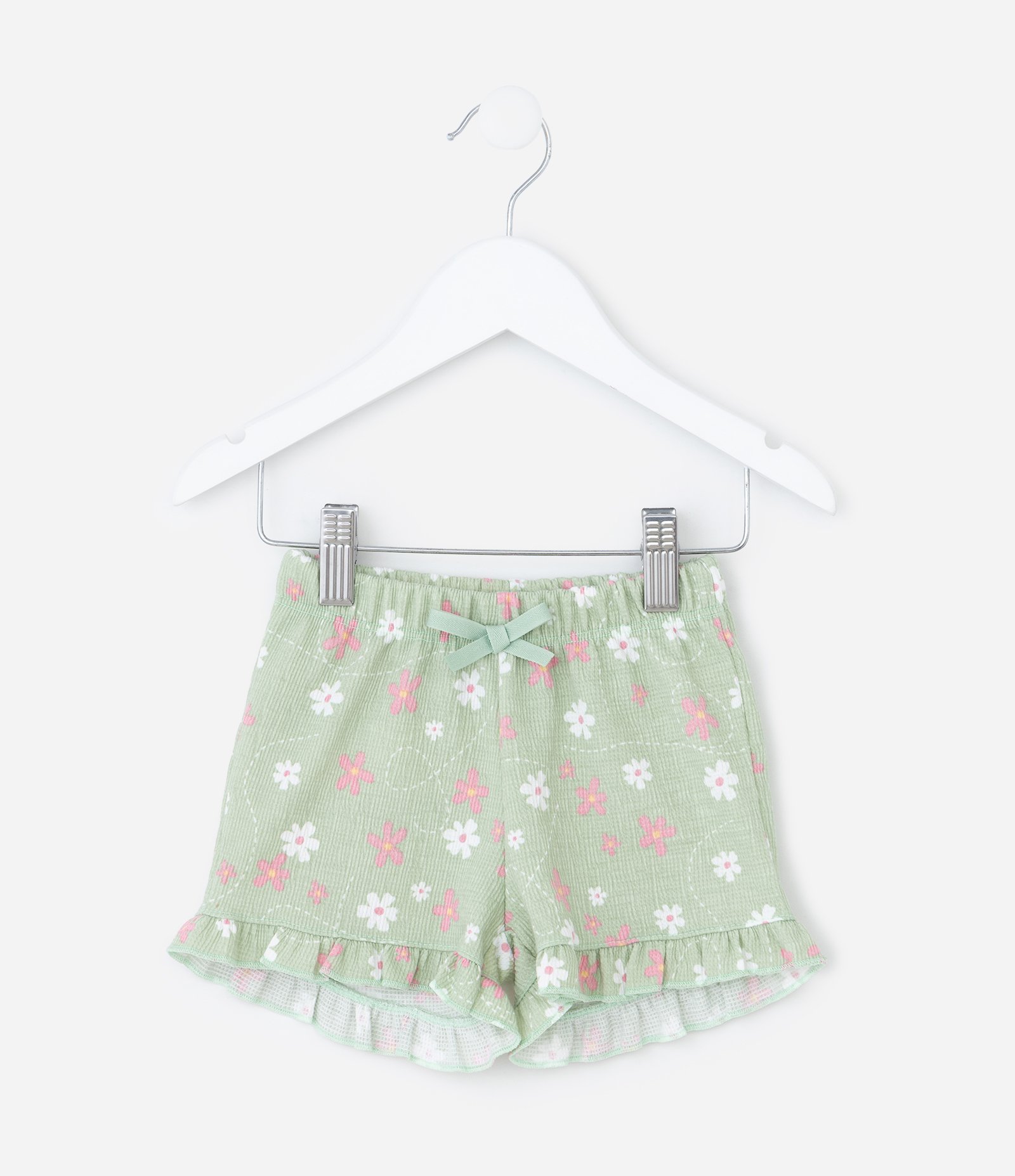 Bermuda Infantil Texturizada com Estampa Floral - Tam 0 a 18 meses Verde 3