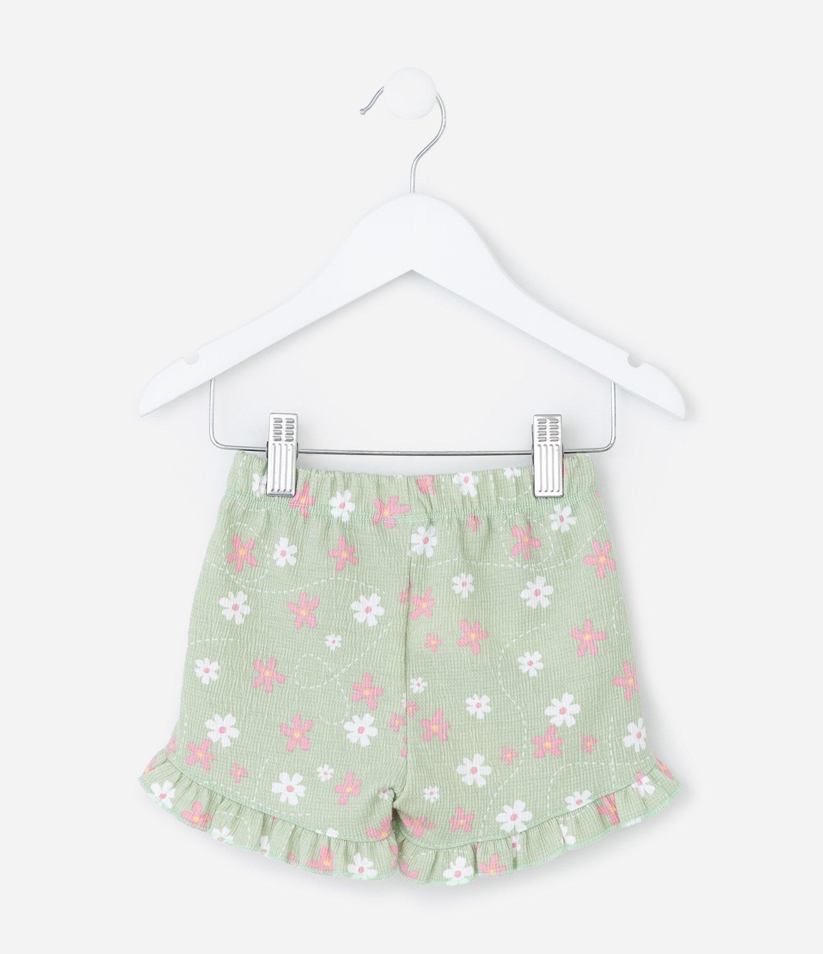 Bermuda Infantil Texturizada com Estampa Floral - Tam 0 a 18 meses Verde 4