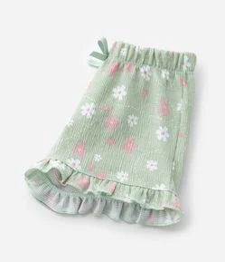 Bermuda Infantil Texturizada com Estampa Floral - Tam 0 a 18 meses