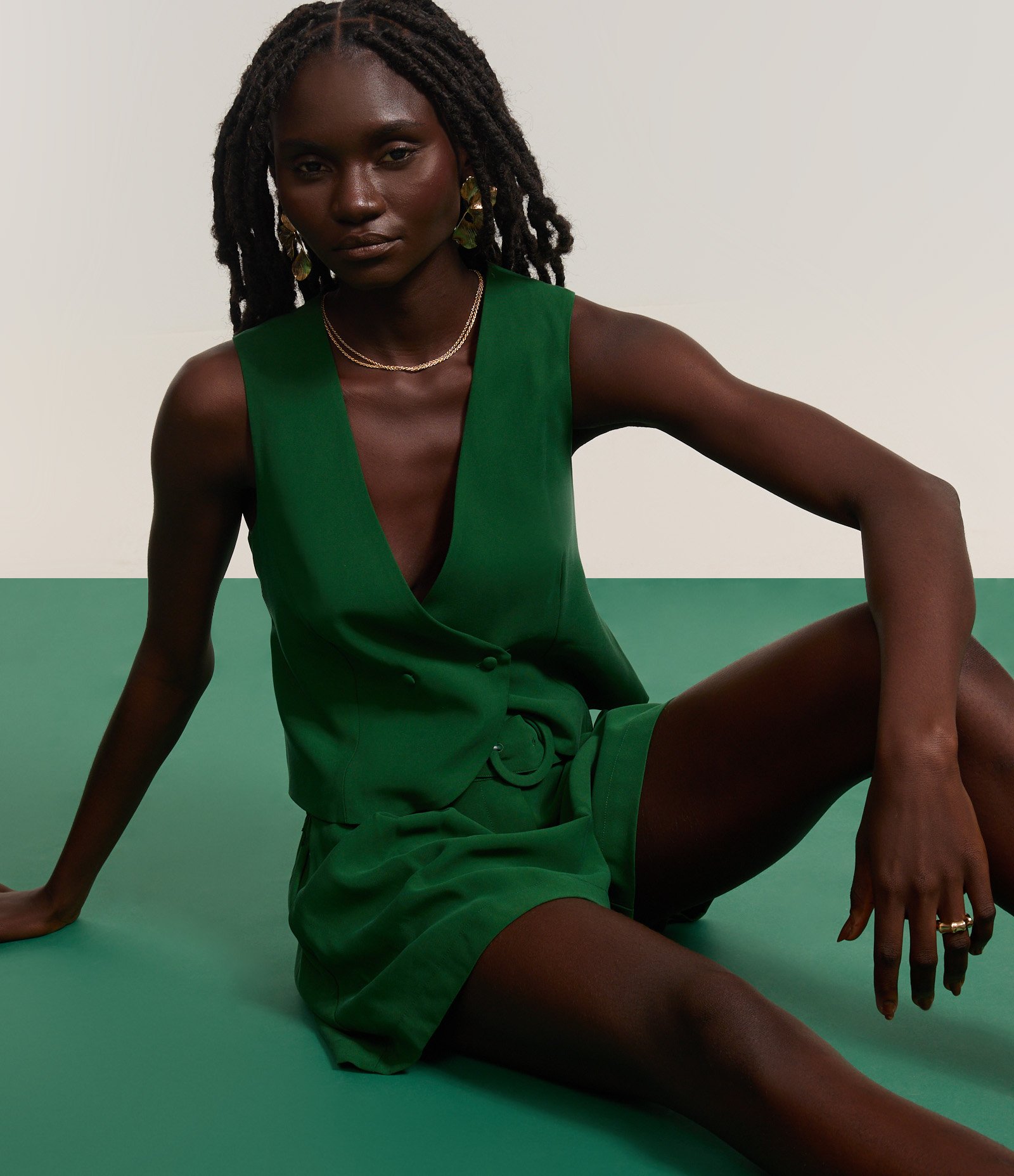 Colete Curto Alfaiatado com Amarração nas Costas e Transpasse Frontal Verde 6