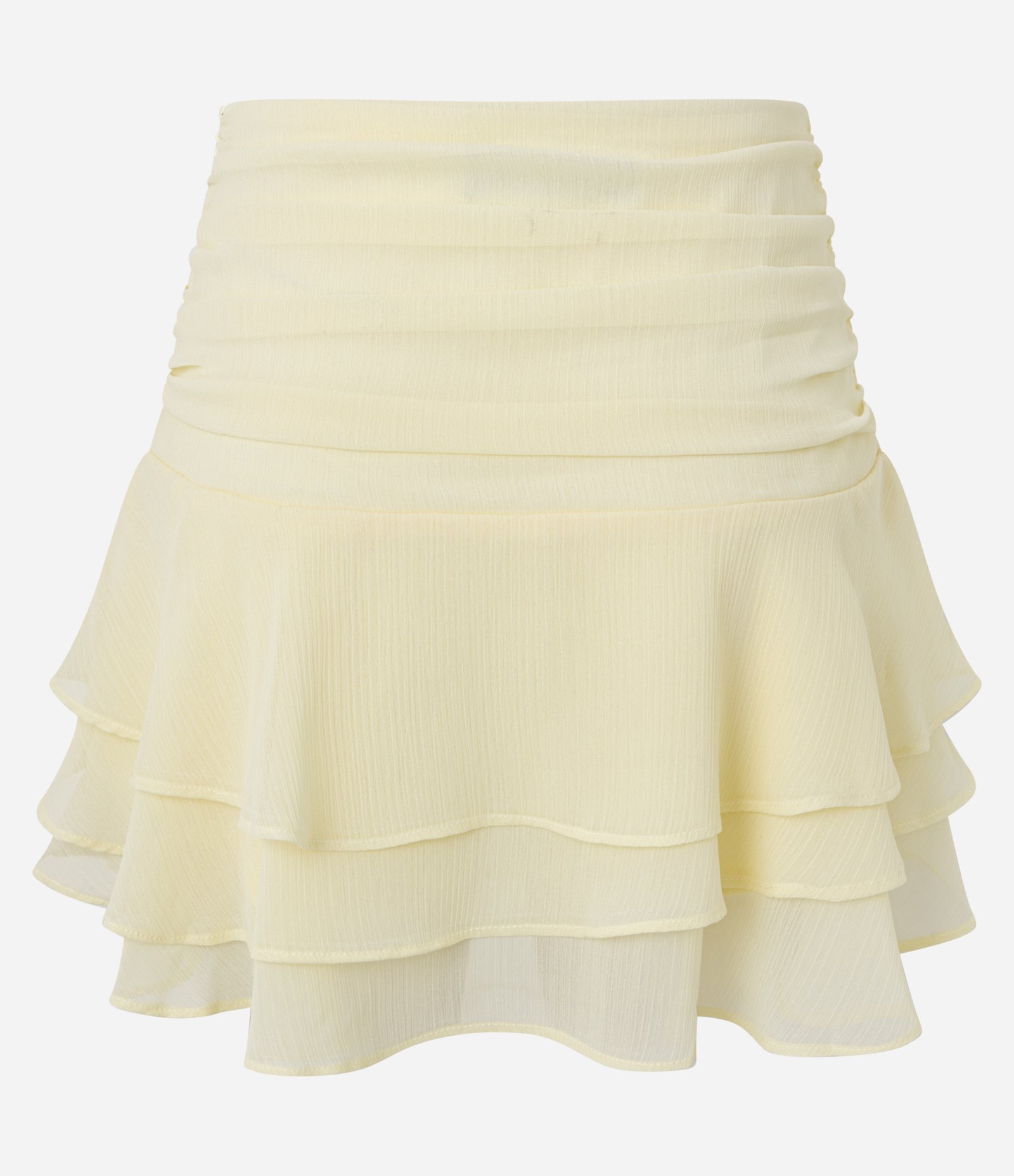 Saia Godê Curta em Chiffon com Franzidos e Babados Amarelo 6