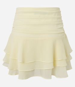 Saia Godê Curta em Chiffon com Franzidos e Babados