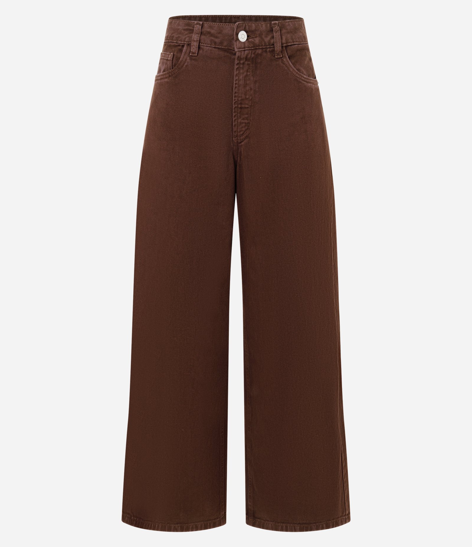 Calça Reta Loose em Sarja com Bolsos Marrom 1
