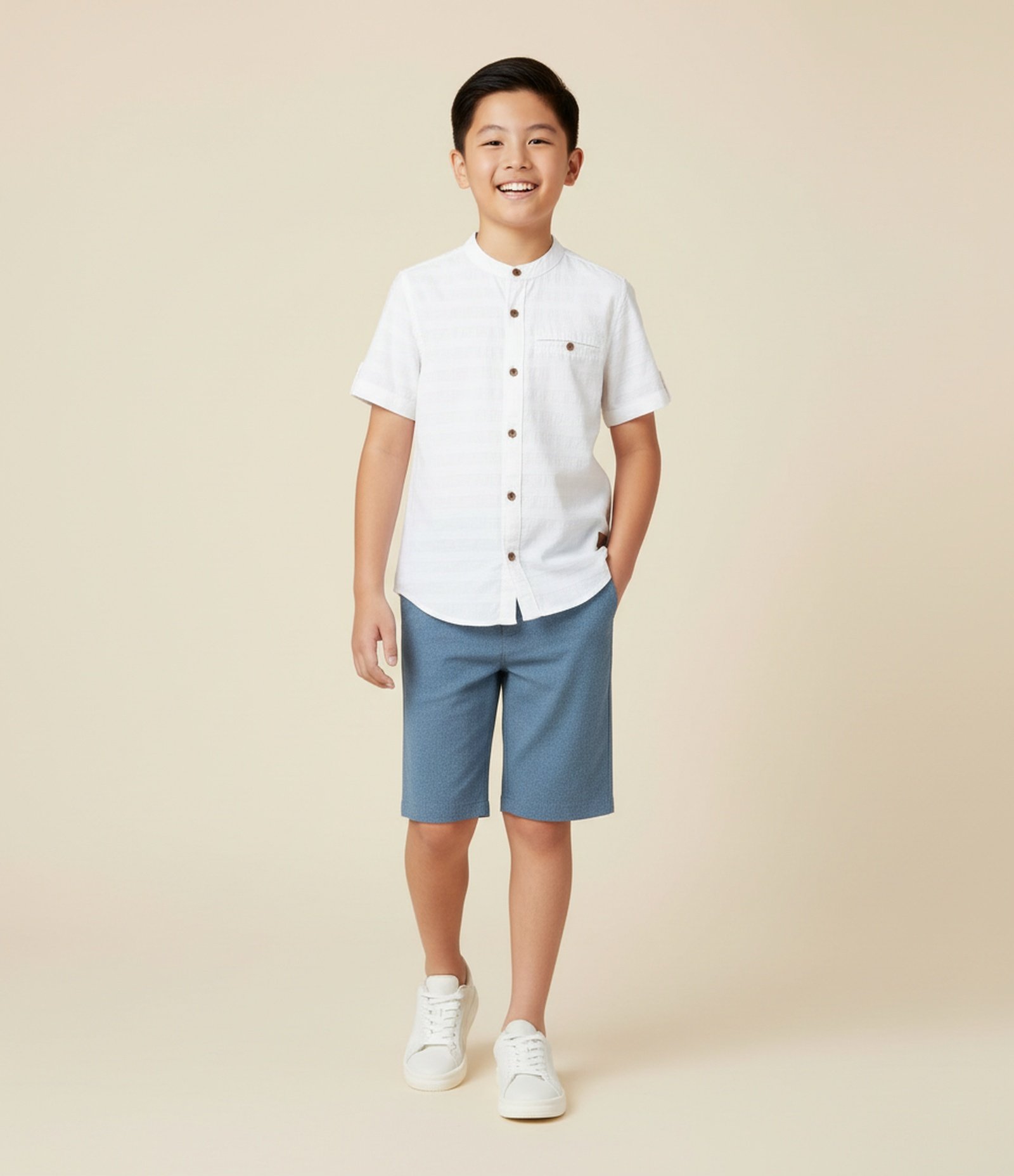 Bermuda Infantil em Microfibra com Bolsinhos - Tam 5 a 14 Anos Azul 1