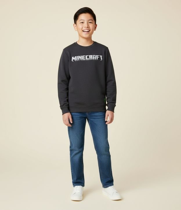 Casaco Infantil em Moletom com Estampa Minecraft - Tam 5 a 14 Anos