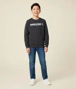 Casaco Infantil em Moletom com Estampa Minecraft - Tam 5 a 14 Anos