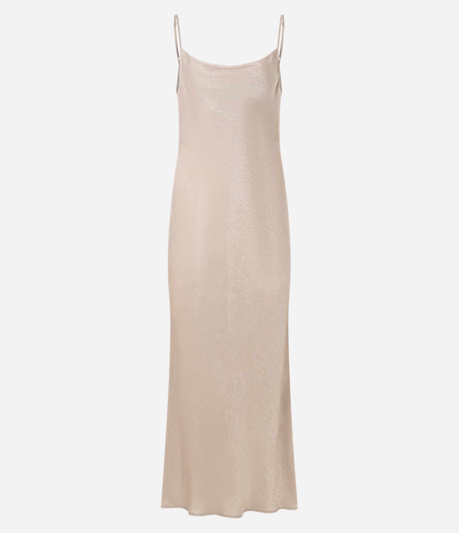 Vestido Midi em Cetim Texturizado com Decote Degagê Bege 1