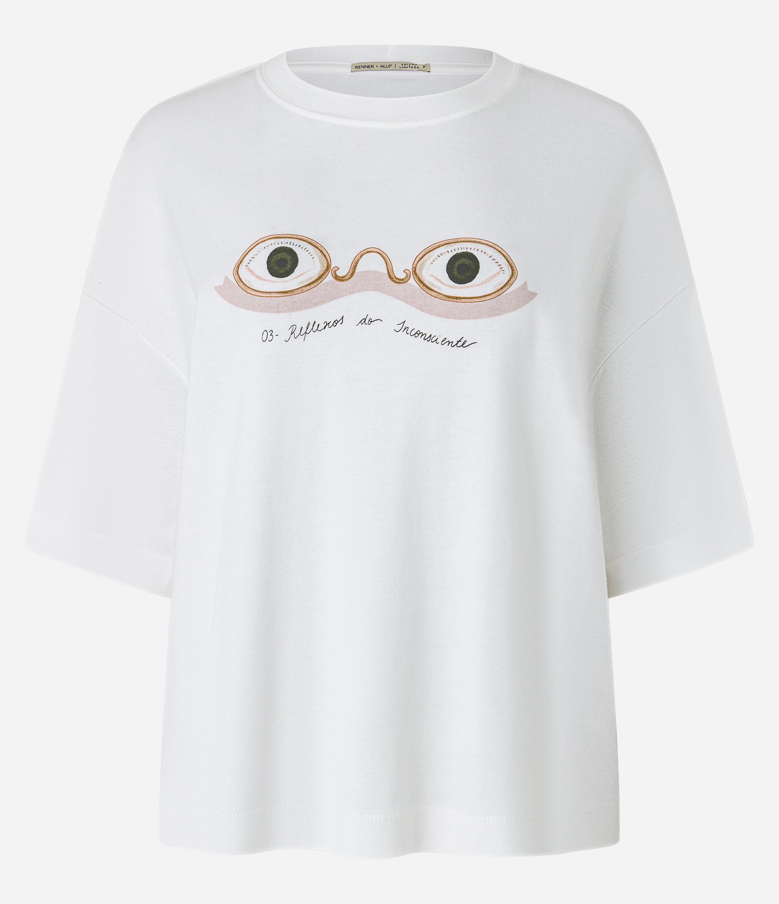 Blusa em Ribana com Estampa Óculos Surrealista Branco 5