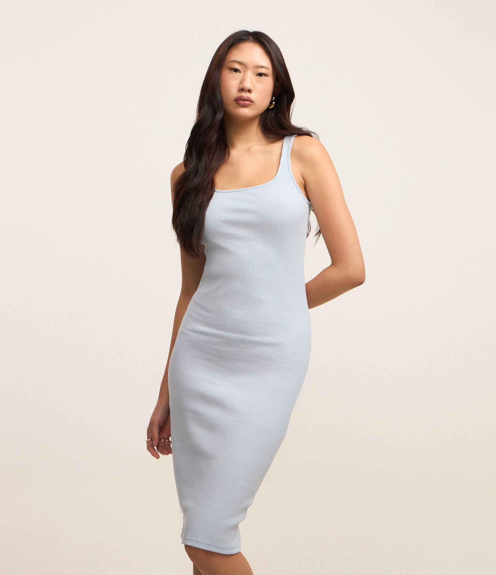 Vestido Midi Básico com Decote Quadrado Azul 4