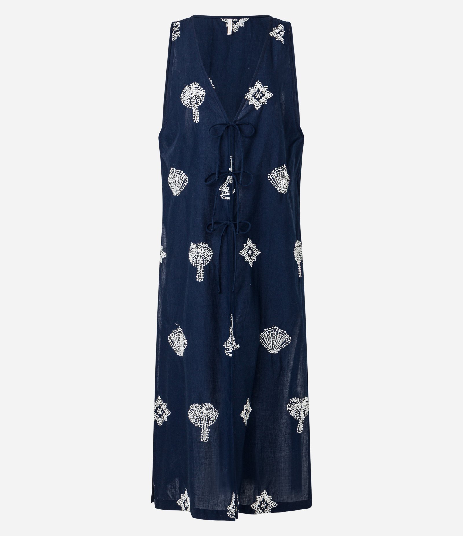 Saída de Praia Bata Alongada em Laise com Amarração Frontal Azul Marinho 4