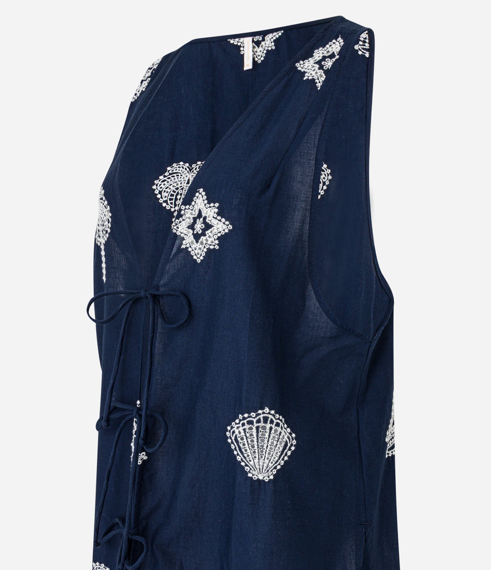 Saída de Praia Bata Alongada em Laise com Amarração Frontal Azul Marinho 5