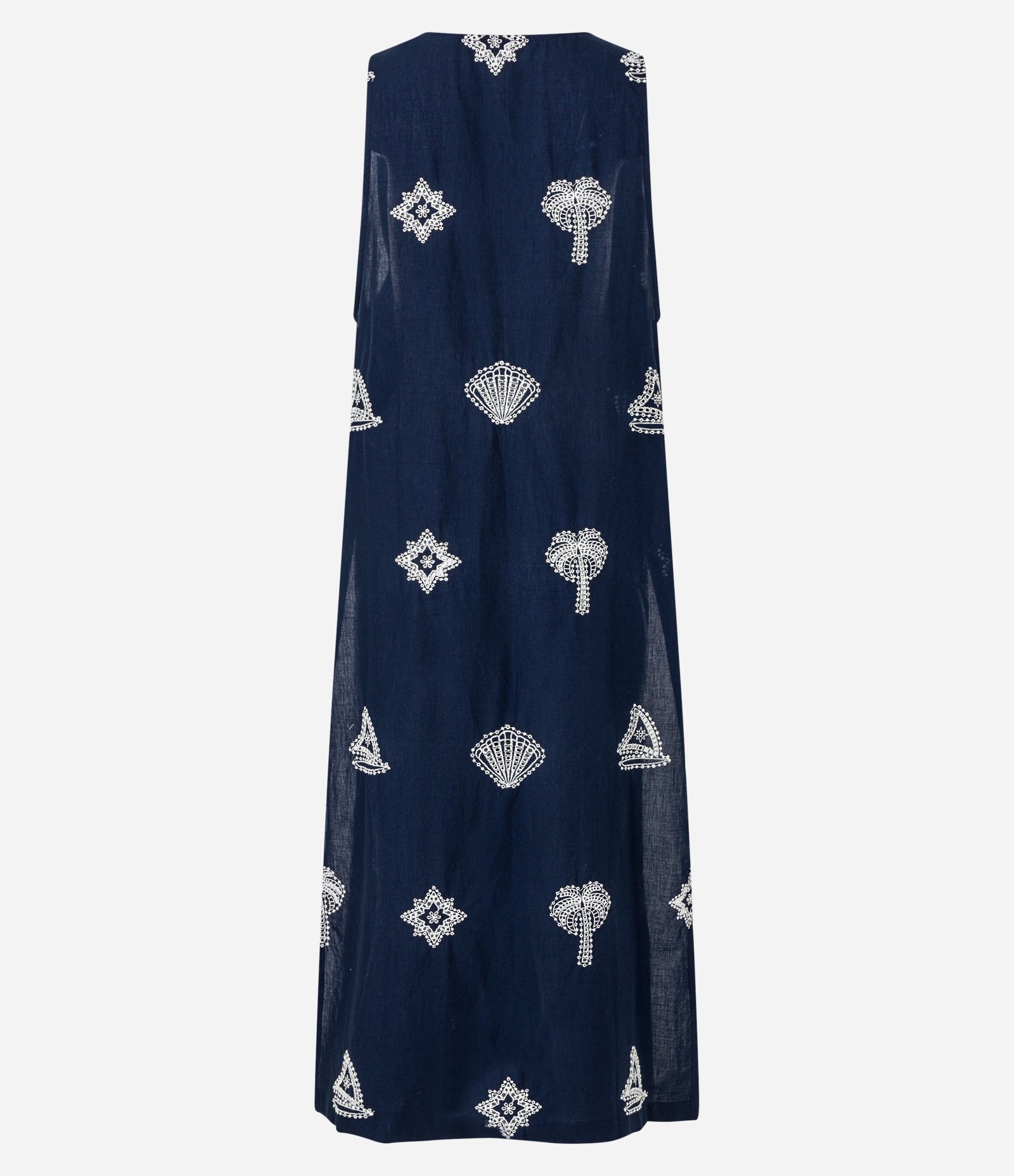 Saída de Praia Bata Alongada em Laise com Amarração Frontal Azul Marinho 7