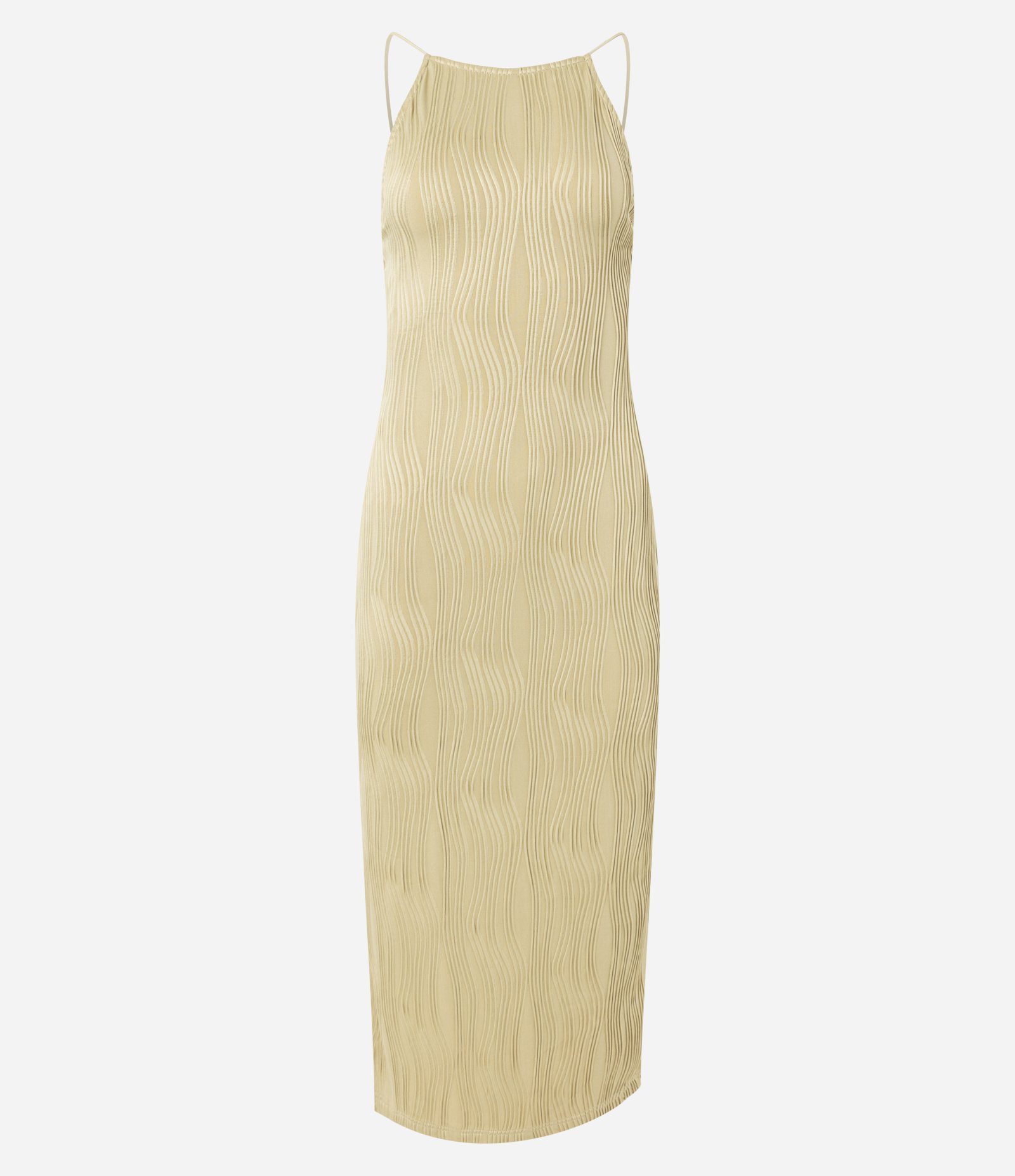 Vestido New Midi Frente Única em Jersey Texturizado com Alças Finas Verde 1