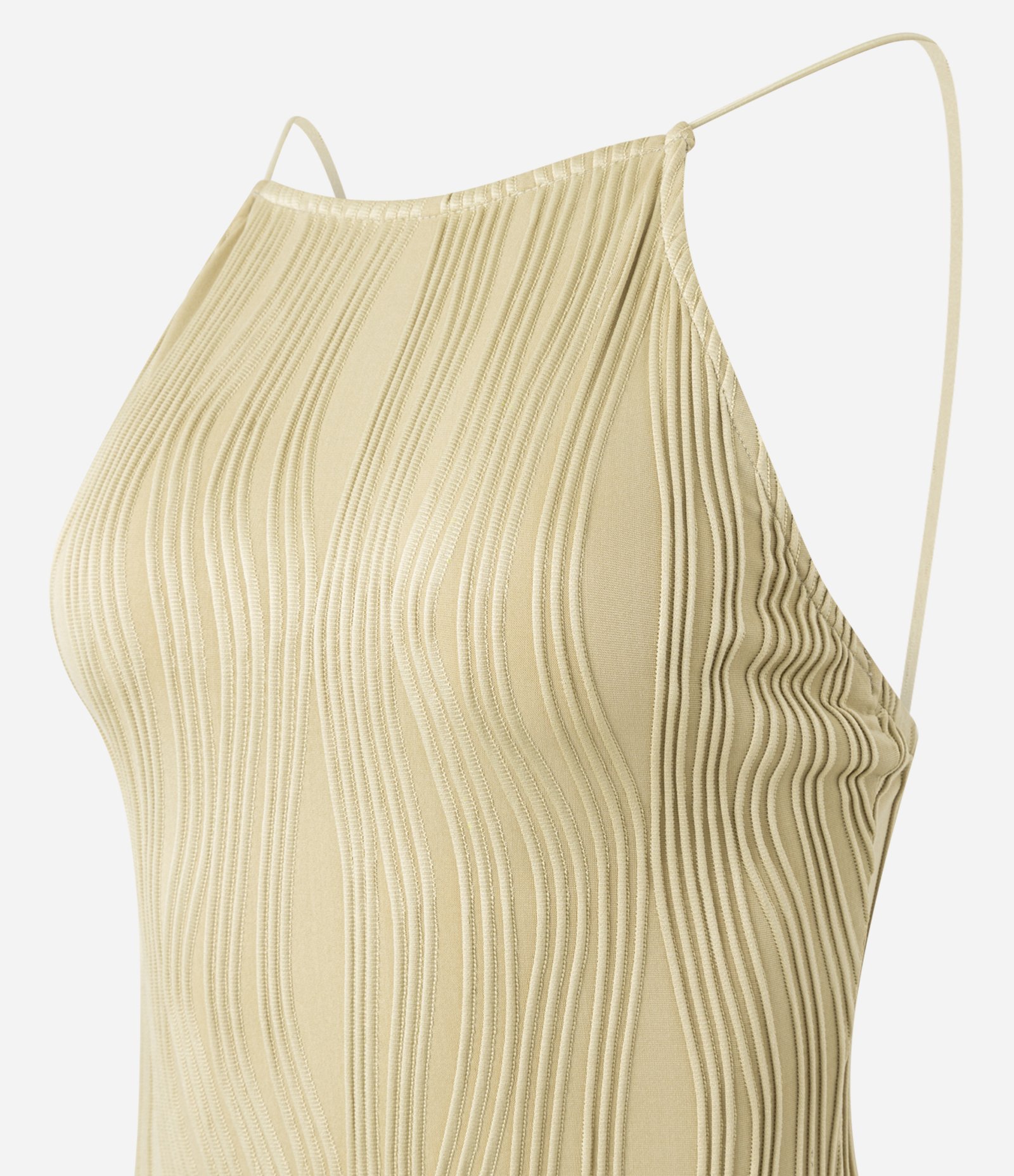 Vestido New Midi Frente Única em Jersey Texturizado com Alças Finas Verde 2