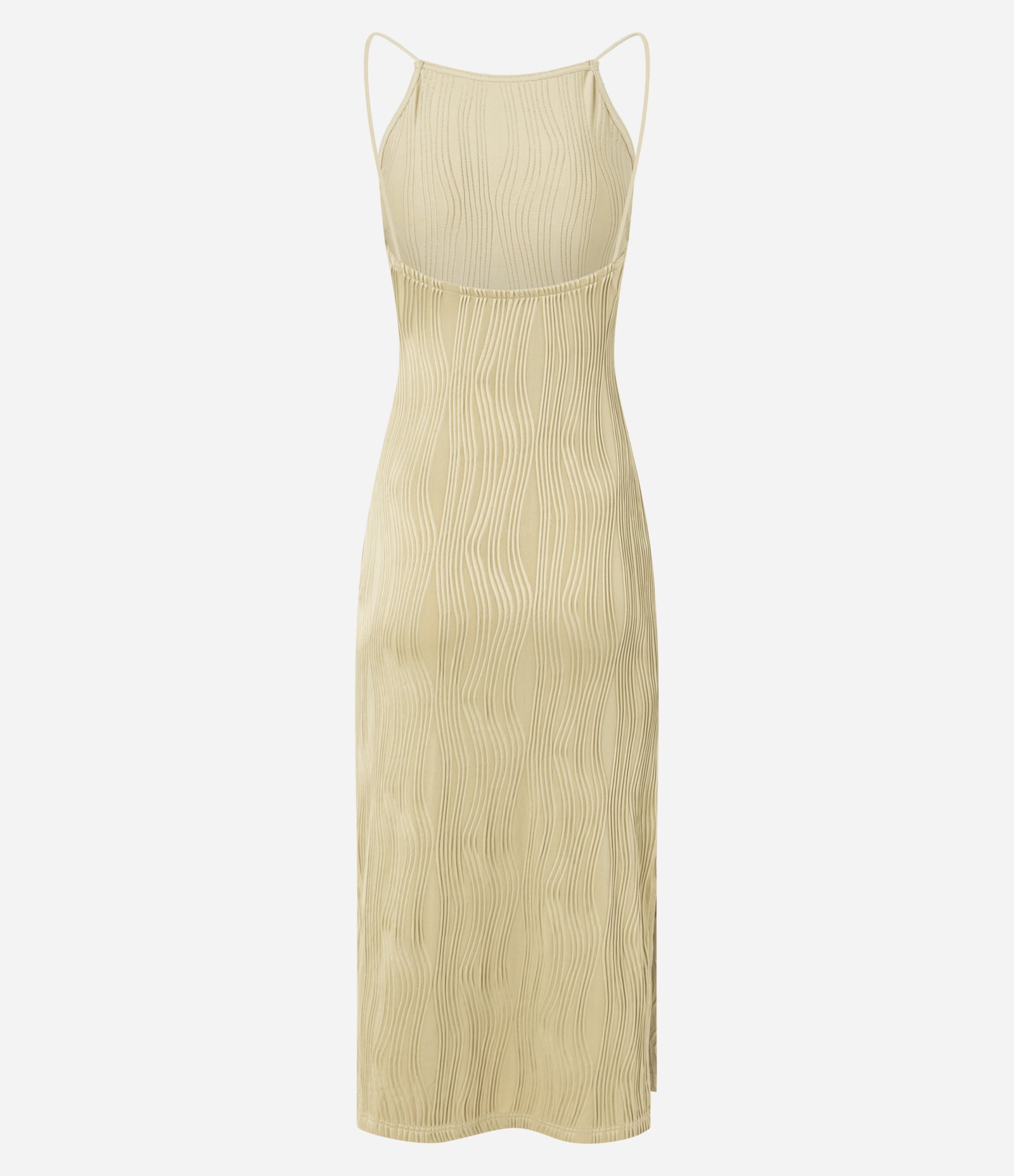 Vestido New Midi Frente Única em Jersey Texturizado com Alças Finas Verde 4