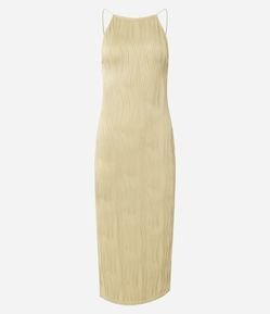 Vestido New Midi Frente Única em Jersey Texturizado com Alças Finas