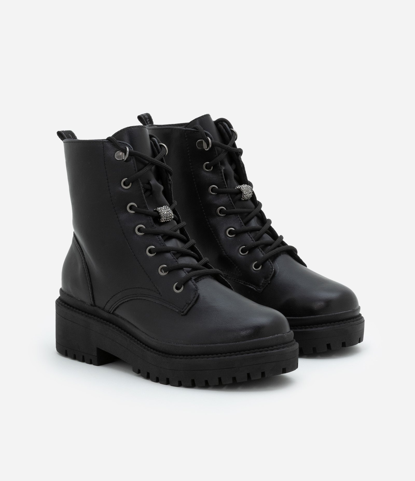 Bota Coturno com Cadarço e Detalhe Brilhante Preto 2