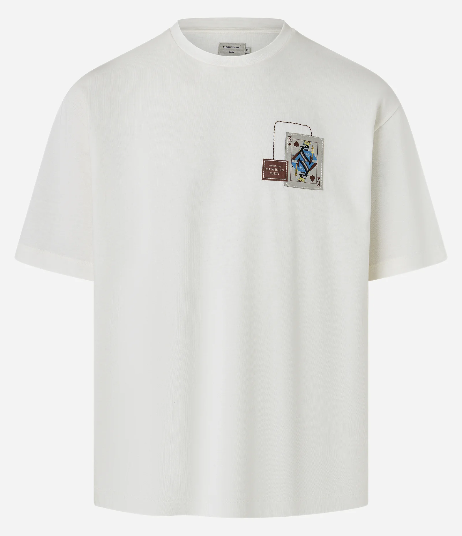 Camiseta Boxy em Algodão com Aplicação Localizada Carta de Reis Bege 1