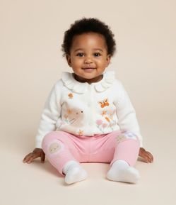 Calça Legging Infantil com Estampa Bichinho e Flor - Tam 0 a 18 meses