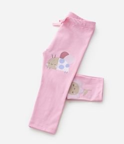 Calça Legging Infantil com Estampa Bichinho e Flor - Tam 0 a 18 meses