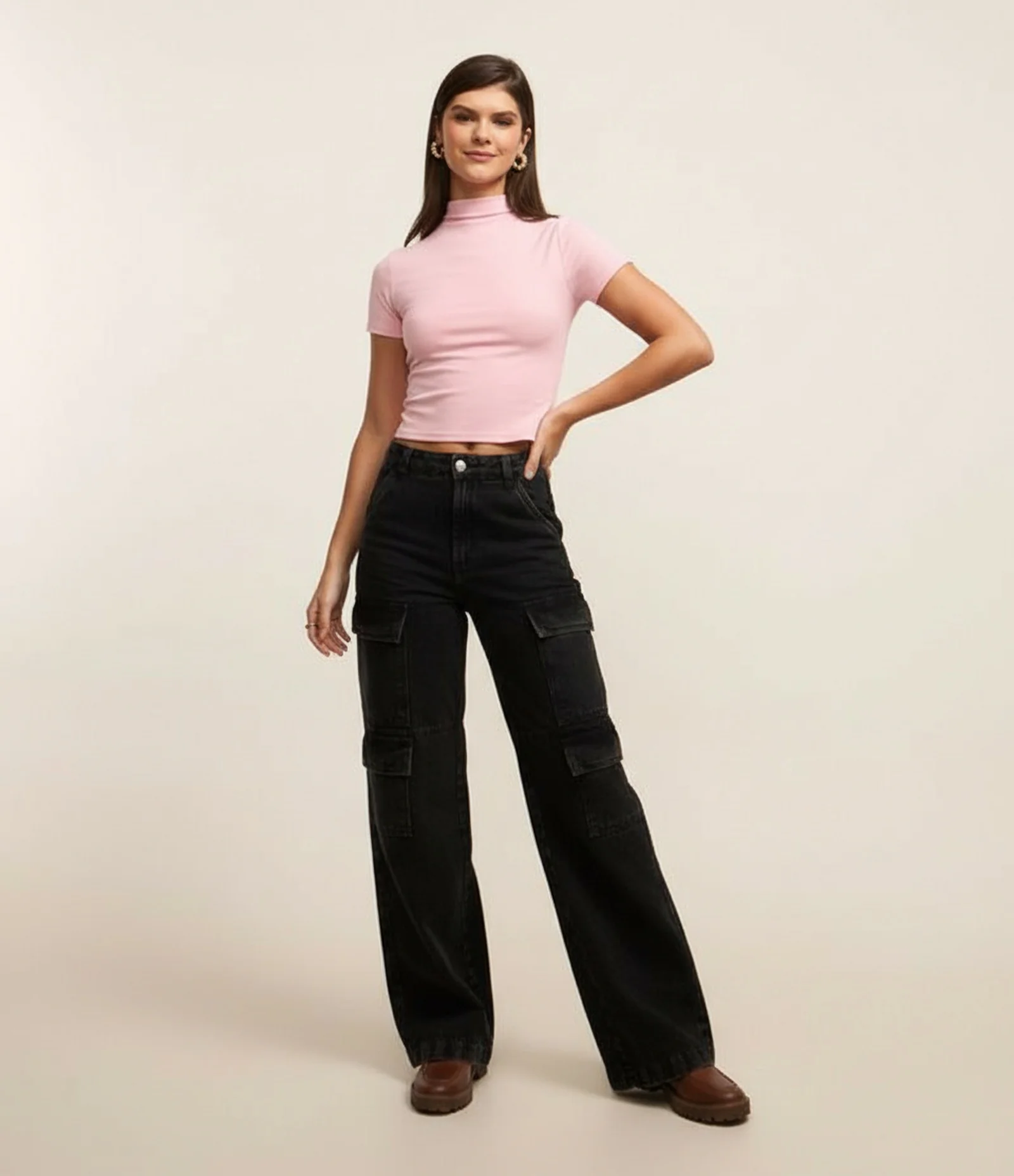 Blusa Básica Texturizada em Viscose com Golinha Alta Rosa 1