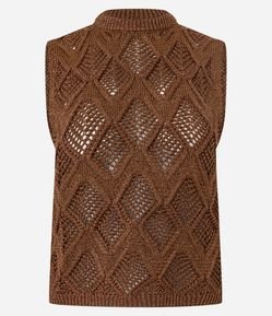 Blusa em Tricô com Textura Losangos de Efeito Crochê