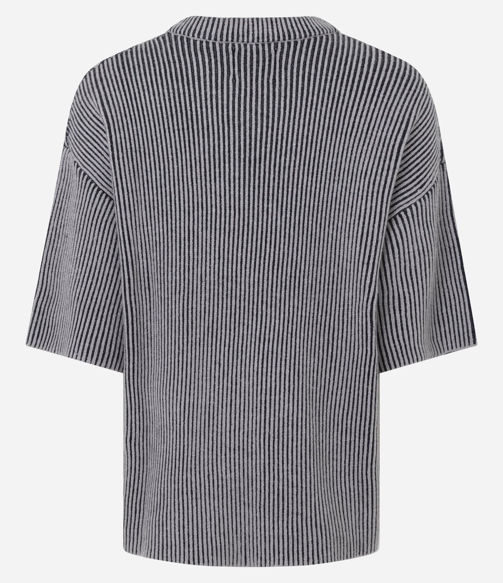 Camiseta Boxy em Tricô Leve com Listras e Estampa Número 99 Cinza Mescla 3