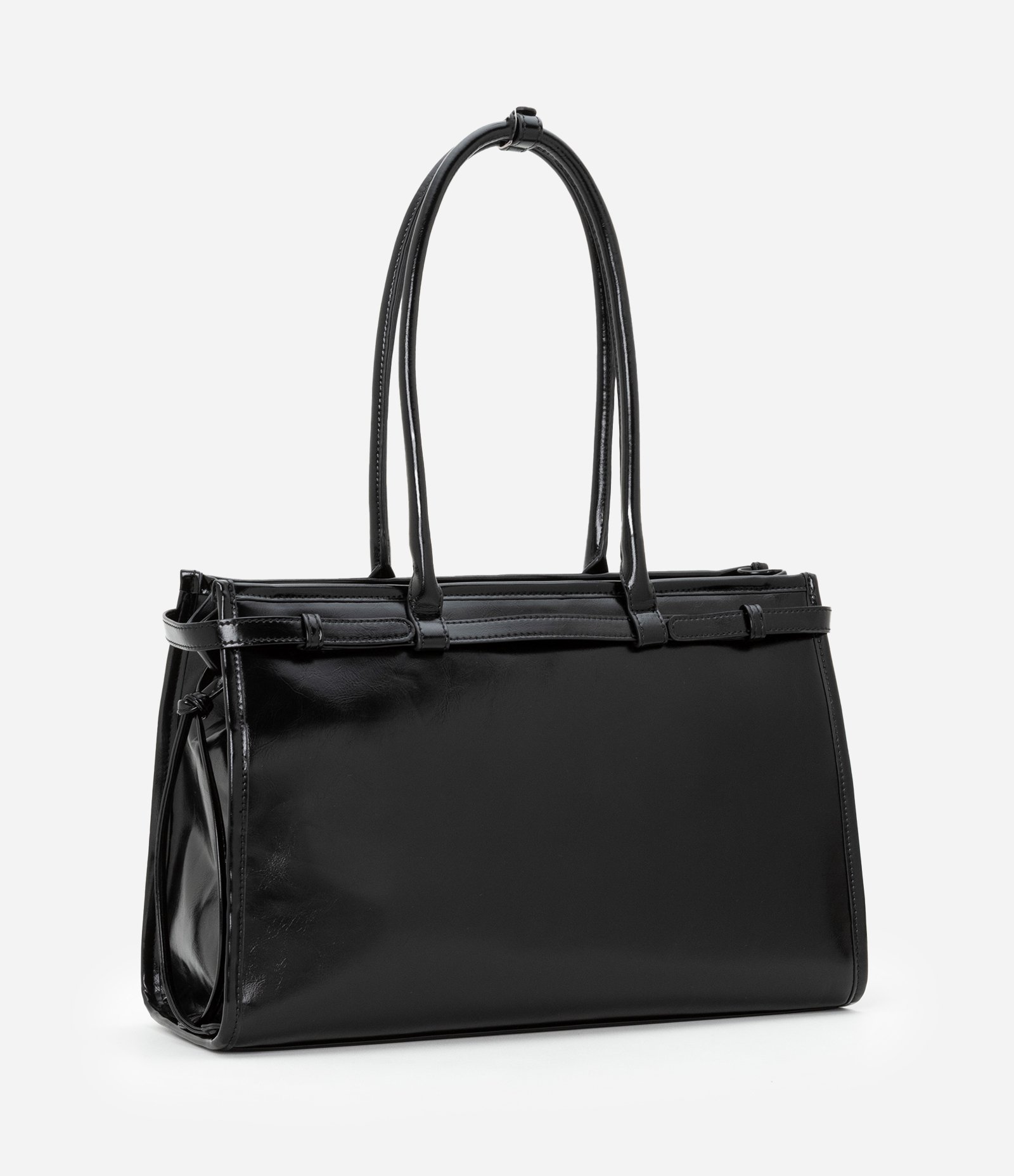 Bolsa Satchel Grande com Detalhe Cintado Preto 4