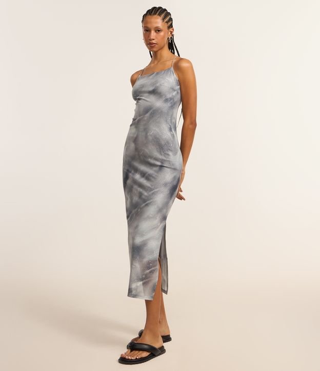 Vestido Midi em Tule com Estampa Abstrata e Glitter Flocado