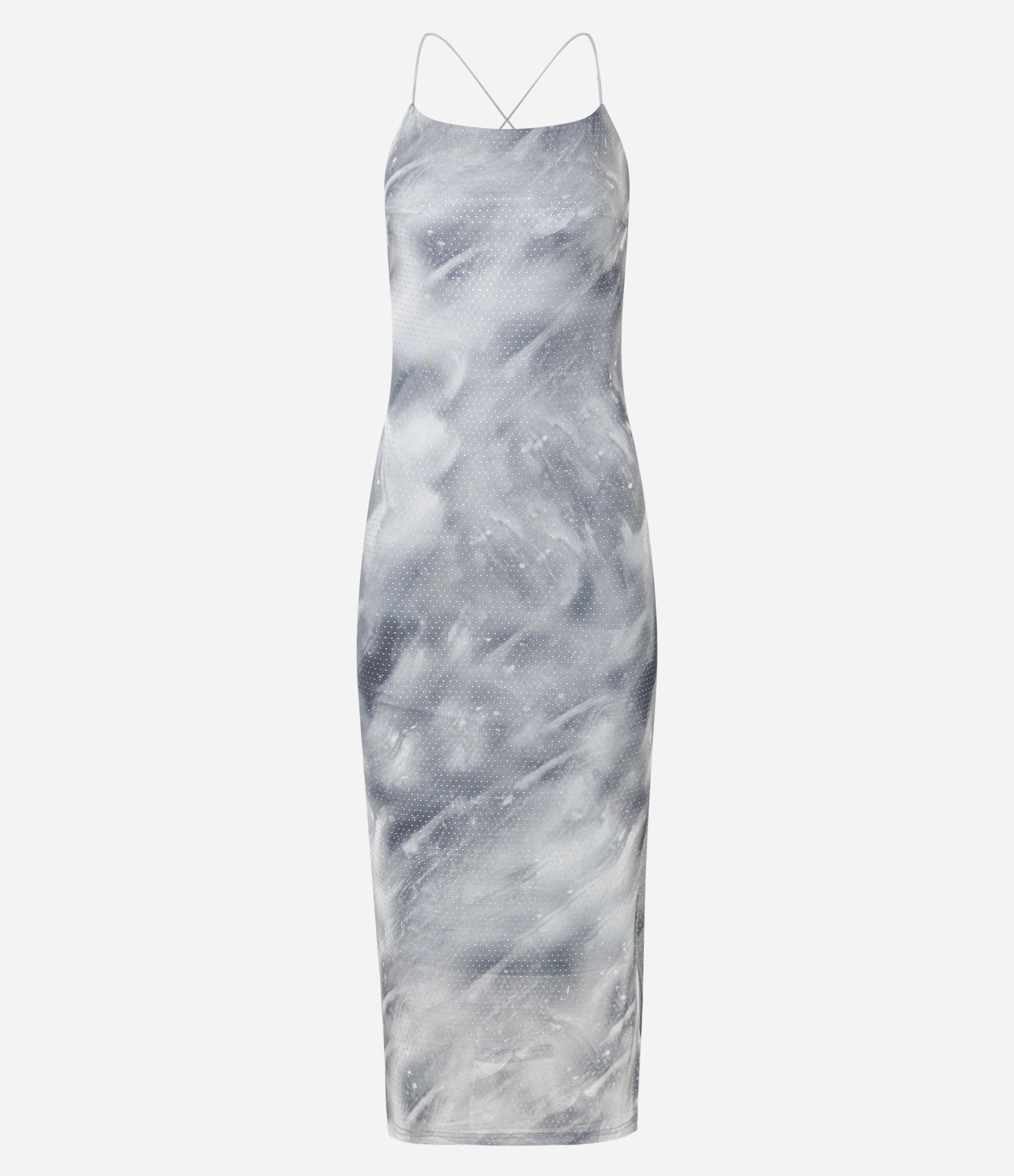 Vestido Midi em Tule com Estampa Abstrata e Glitter Flocado Cinza 5