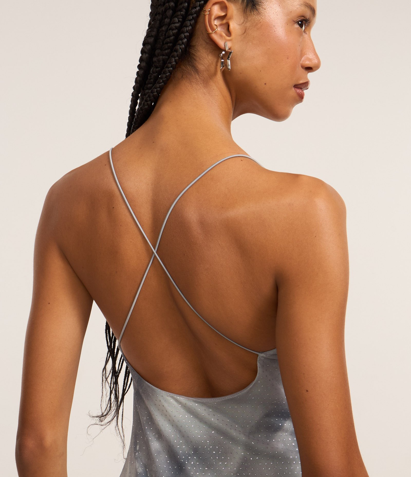 Vestido Midi em Tule com Estampa Abstrata e Glitter Flocado Cinza 3