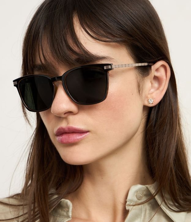 Óculos de Sol Quadrado Fosco com Hastes Finas Detalhadas Bicolor