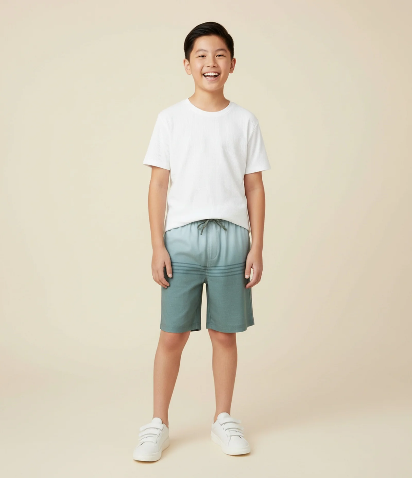 Bermuda Infantil de Banho com Blocos Degradês e  Listras - Tam 5 a 14 Anos Verde 1