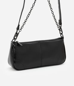 Bolsa Baguete Pequena com Textura e Alça de Corrente