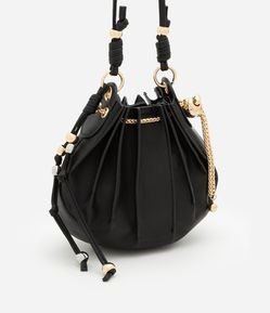 Bolsa Bucket Pequena Fechamento de Saco com Detalhes em Metal Boho Romântico