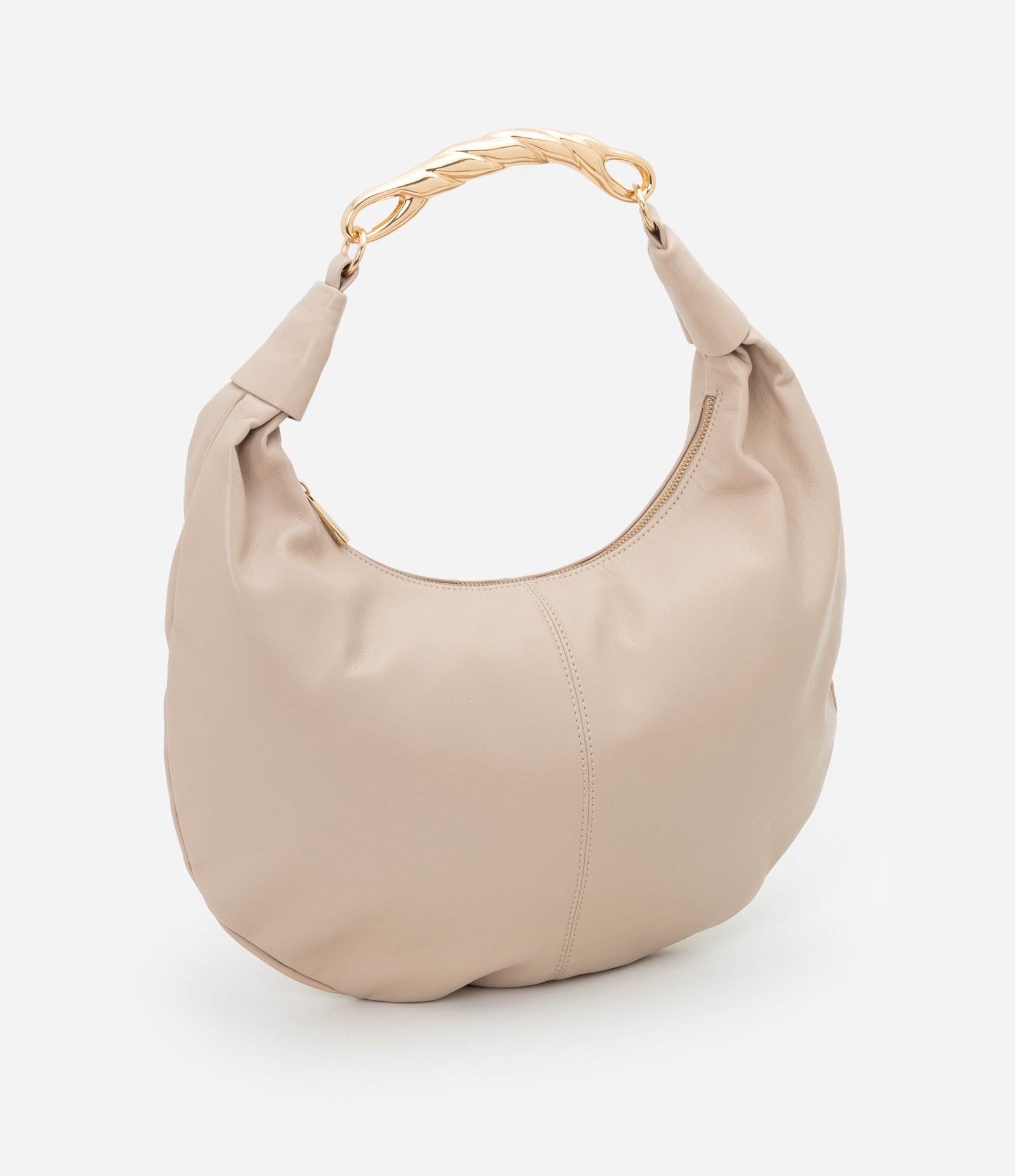 Bolsa Hobo Grande com Detalhe de Metal na Alça Boho Romântico Bege 2
