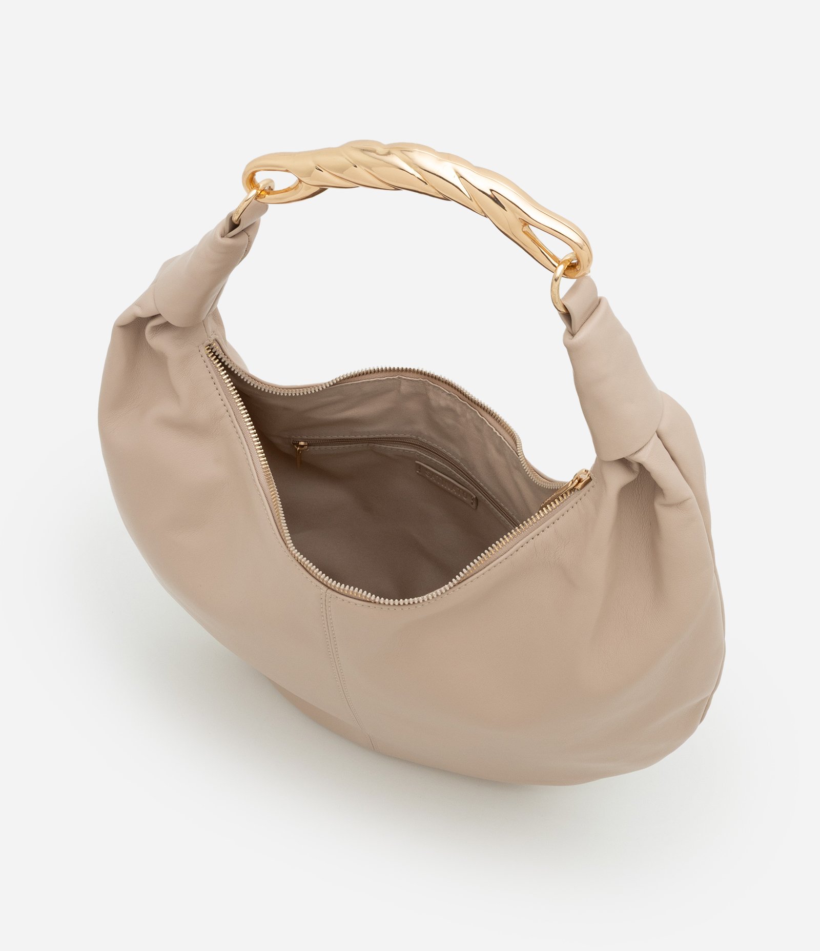 Bolsa Hobo Grande com Detalhe de Metal na Alça Boho Romântico Bege 7