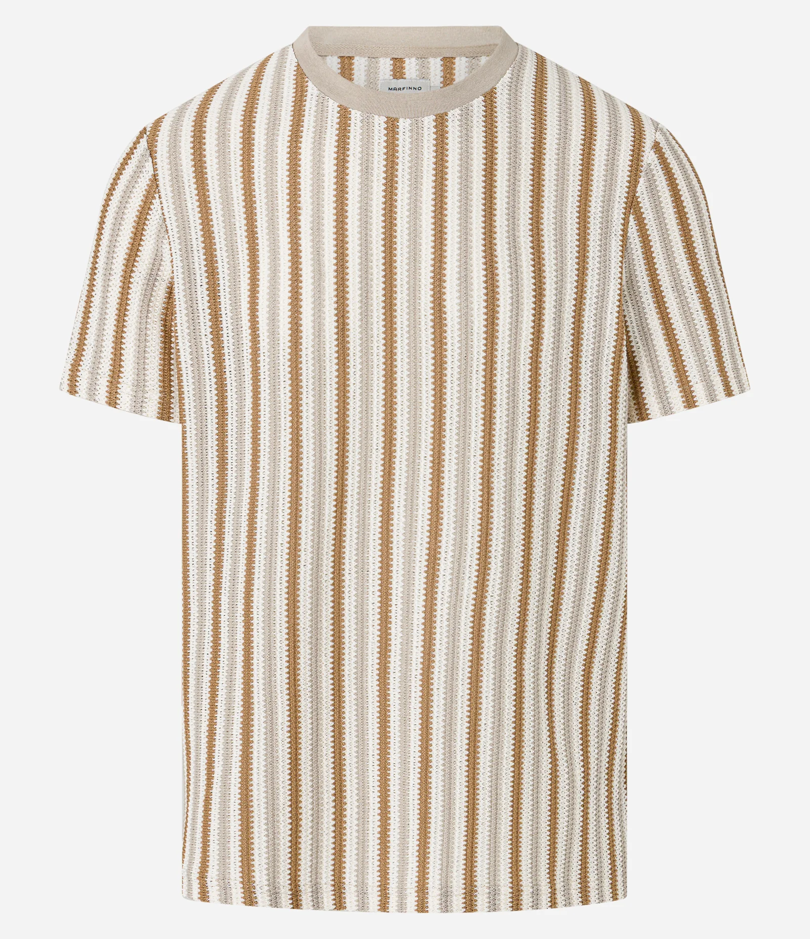 Camiseta em Tricô com Estampa de Listras e Texturizada Bege 8