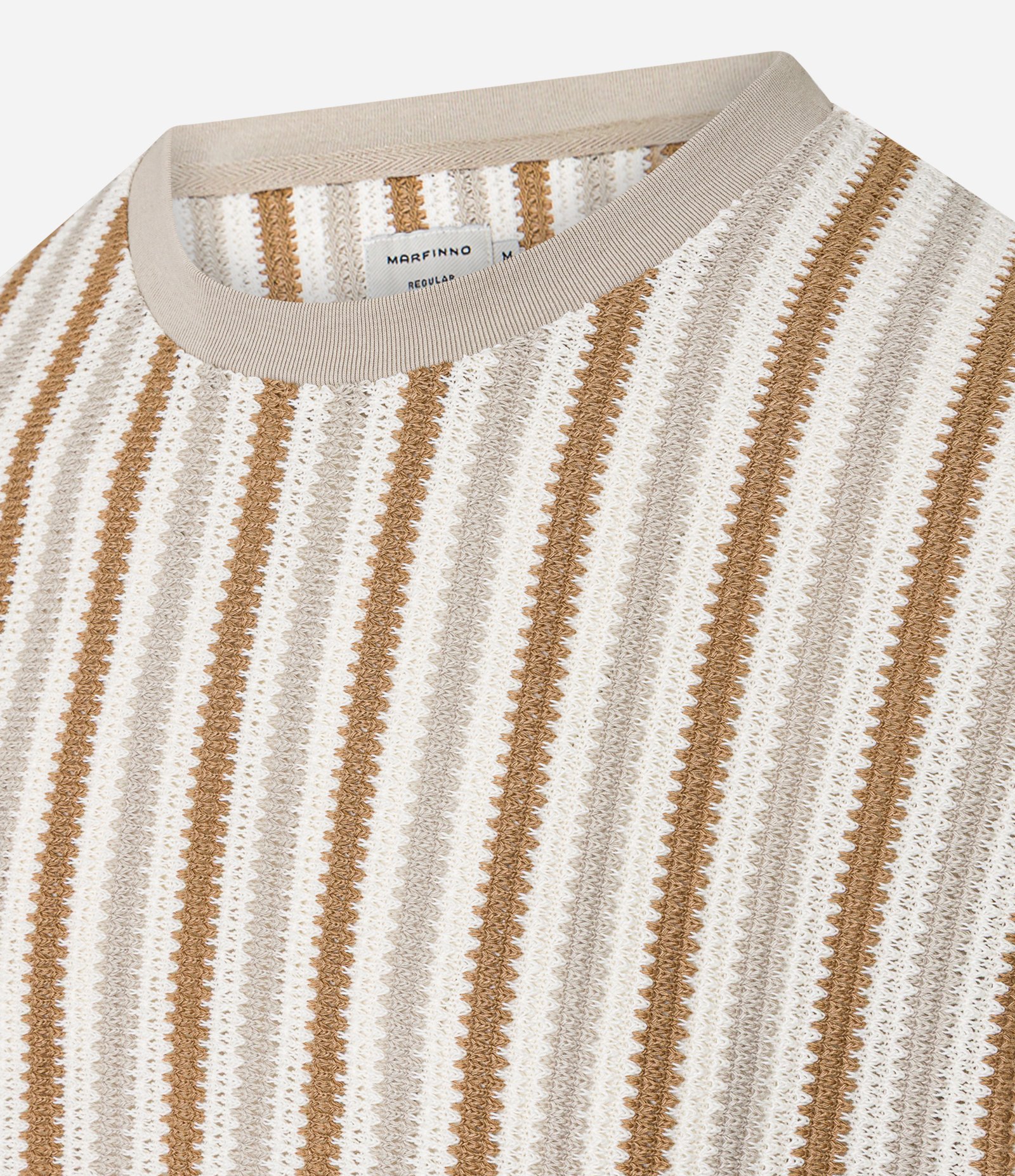 Camiseta em Tricô com Estampa de Listras e Texturizada Bege 9