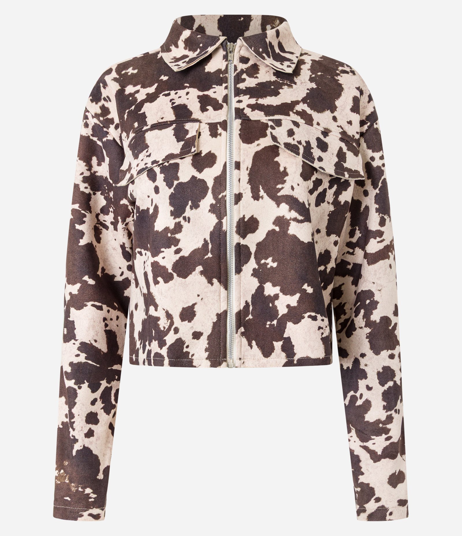 Jaqueta em Suede com Bolso Fake e Estampa Animal Print Bege 7
