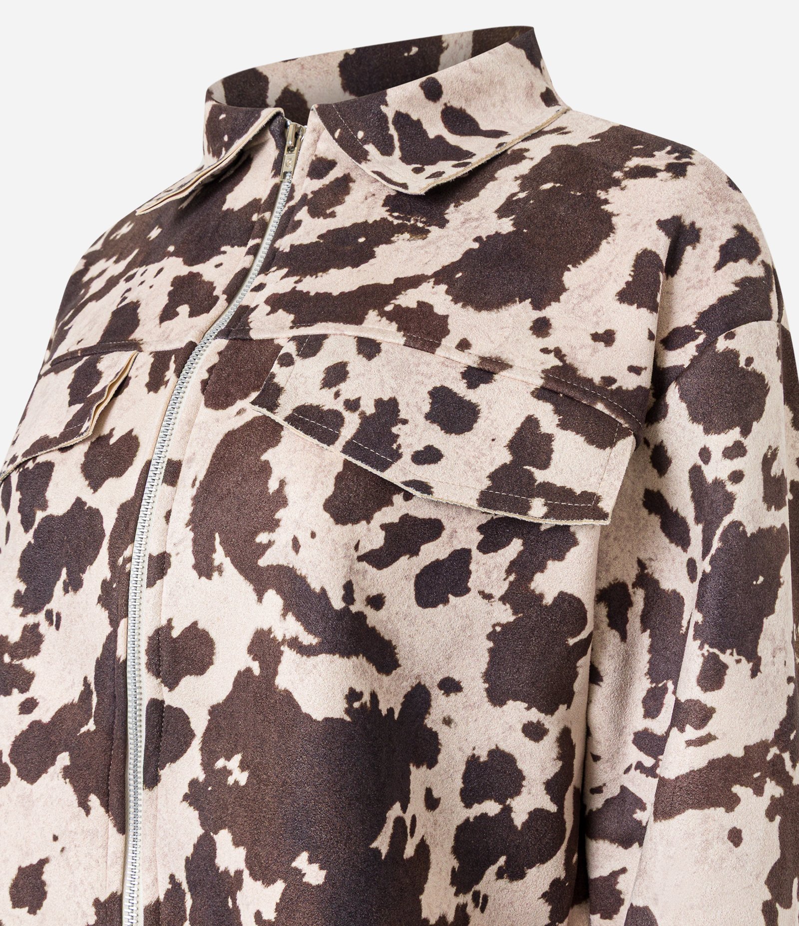 Jaqueta em Suede com Bolso Fake e Estampa Animal Print Bege 8