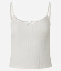 Blusa Texturizada em Seamless de Alcinha com Renda e Lacinho