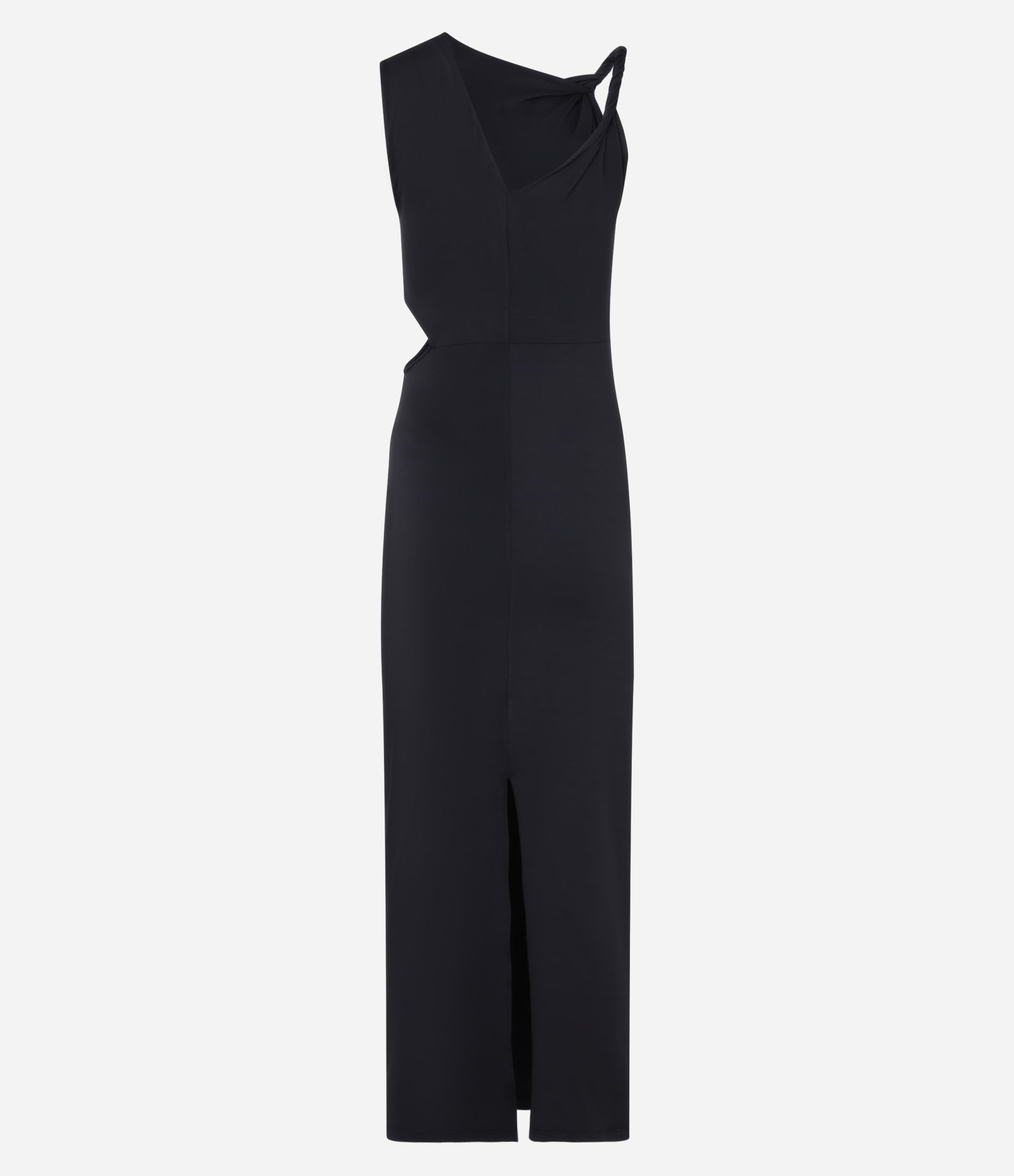 Vestido Longo em Helanca com Decote Assimétrico e Recorte Vazado Preto 5